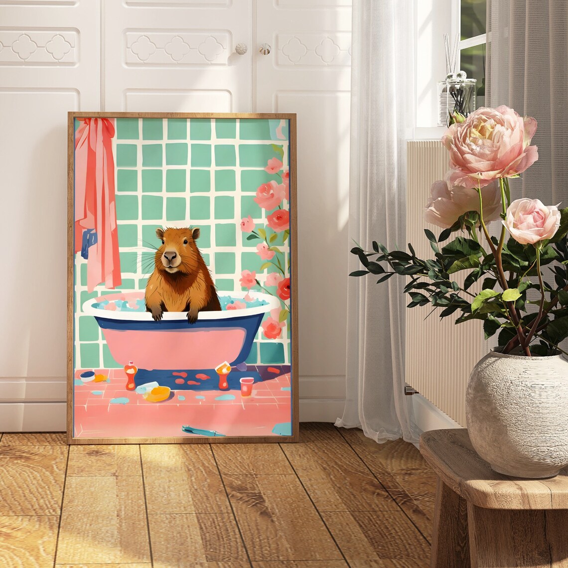 Capybara Bath Poster, Boho Bathroom Decor - Image 4
