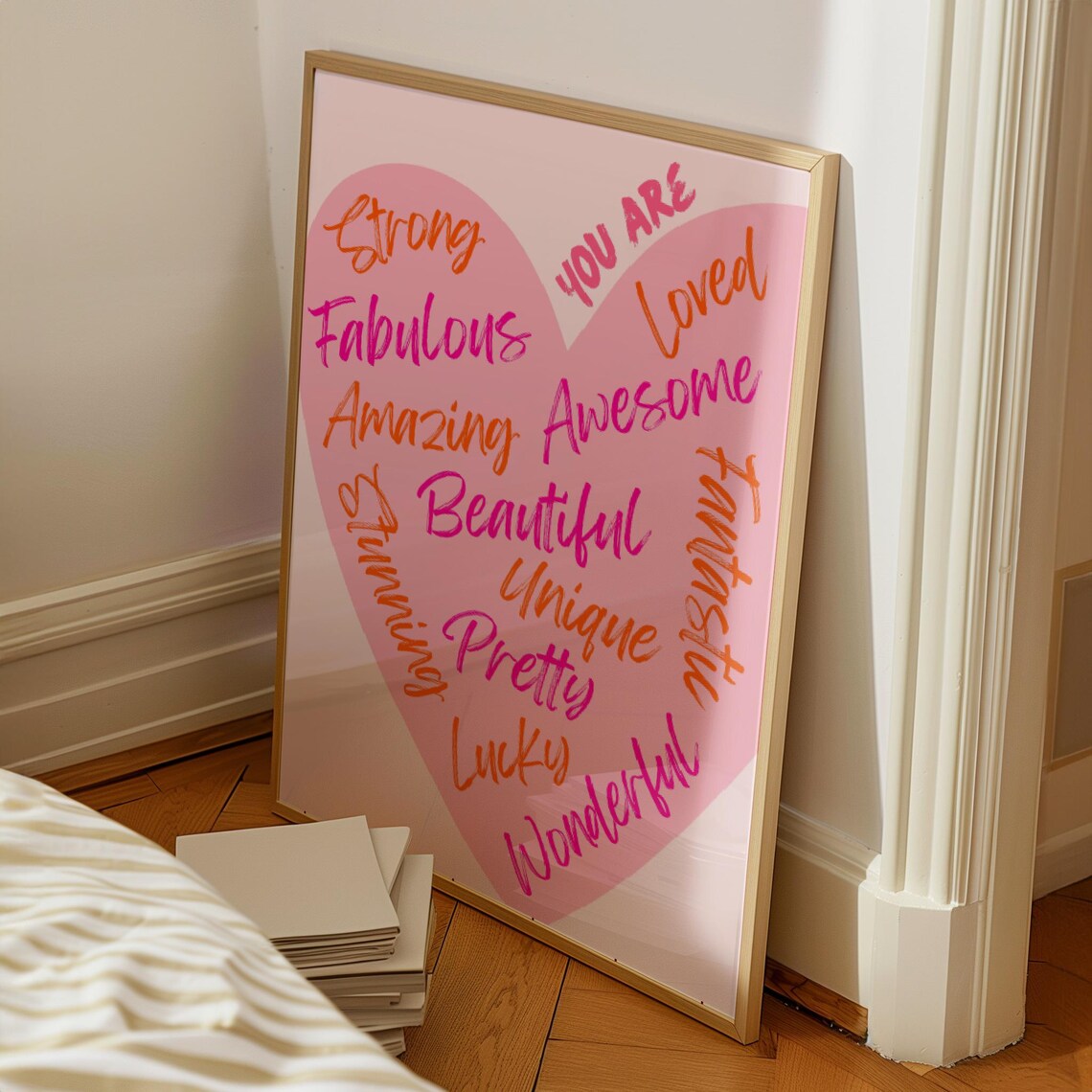 You Are Loved Heart Pink Affirmation Word Art Uplifting Wall Poster - Image 2