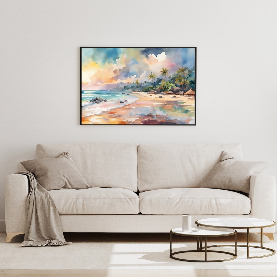 Bali Beach Watercolor Palm Trees Sunset Tropical Travel Poster - Image 2