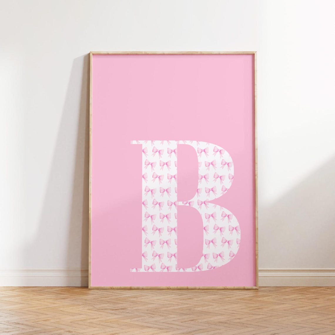 Letter B Initial White Pink Bow Pattern Sweet Kids Room Poster - Image 3