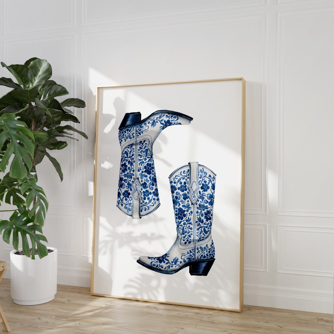 Blue Cowgirl Boots Print Blue Coastal Cowgirl Boot Orint Granddaughter Print Preppy Chinoiserie Nursery Art Dorm Room Poster - Image 4