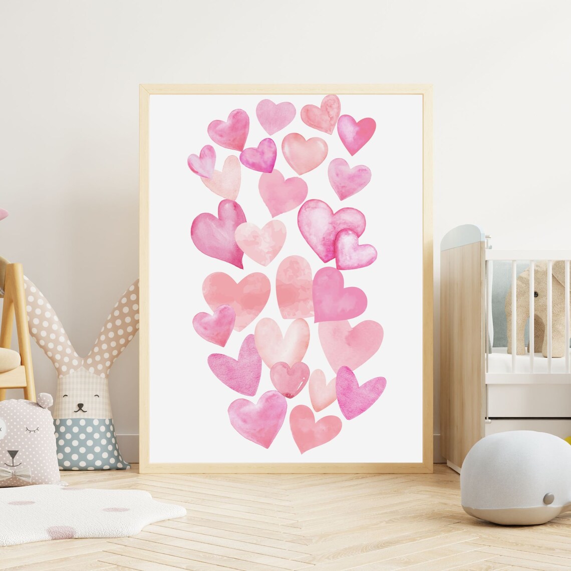 Pink Watercolor Hearts Nursery Romantic Valentine Sweet Gift Poster