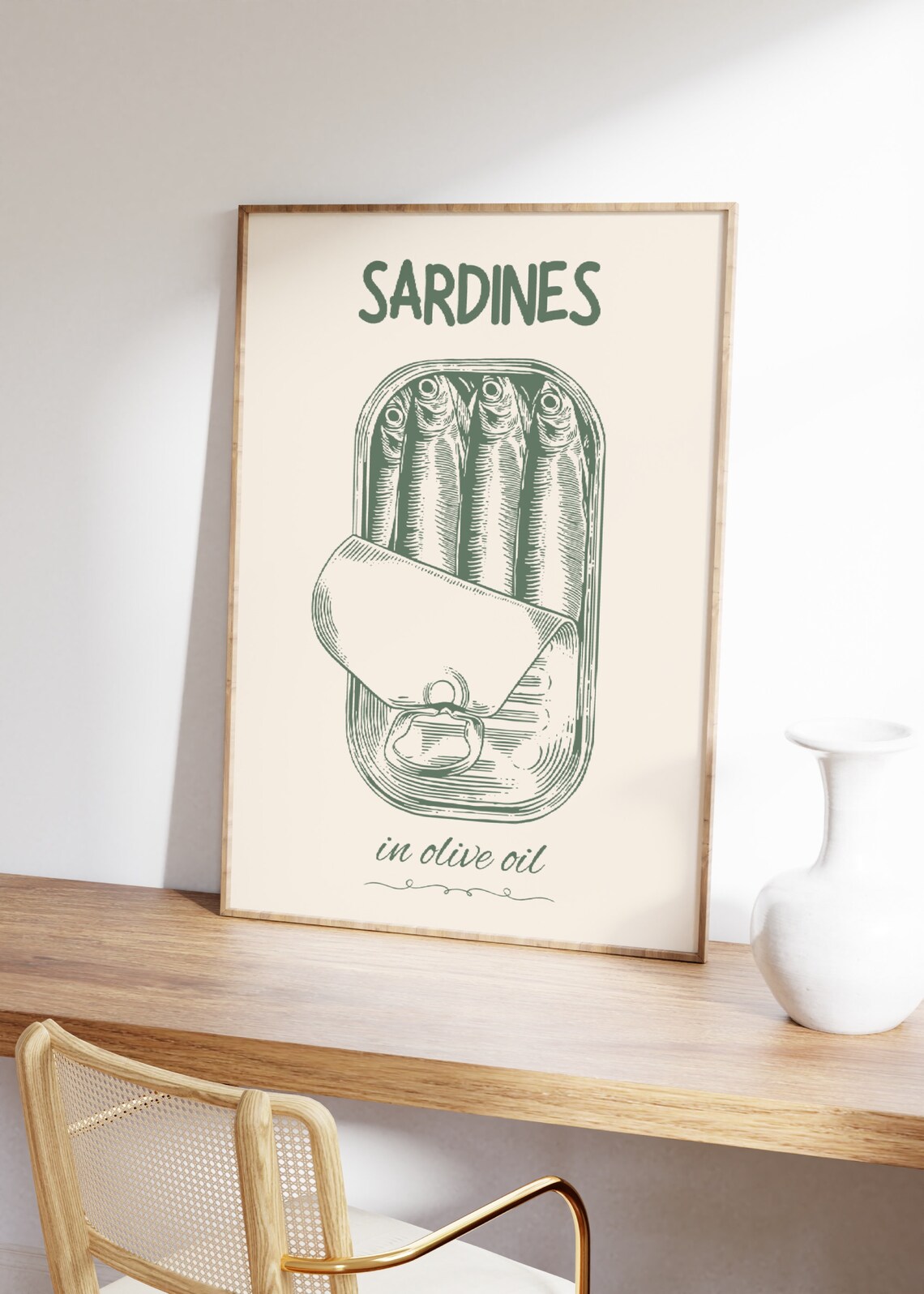 Sardines In Olive Oil Green Cream Vintage Tin Kitchen Wall Print - Image 3