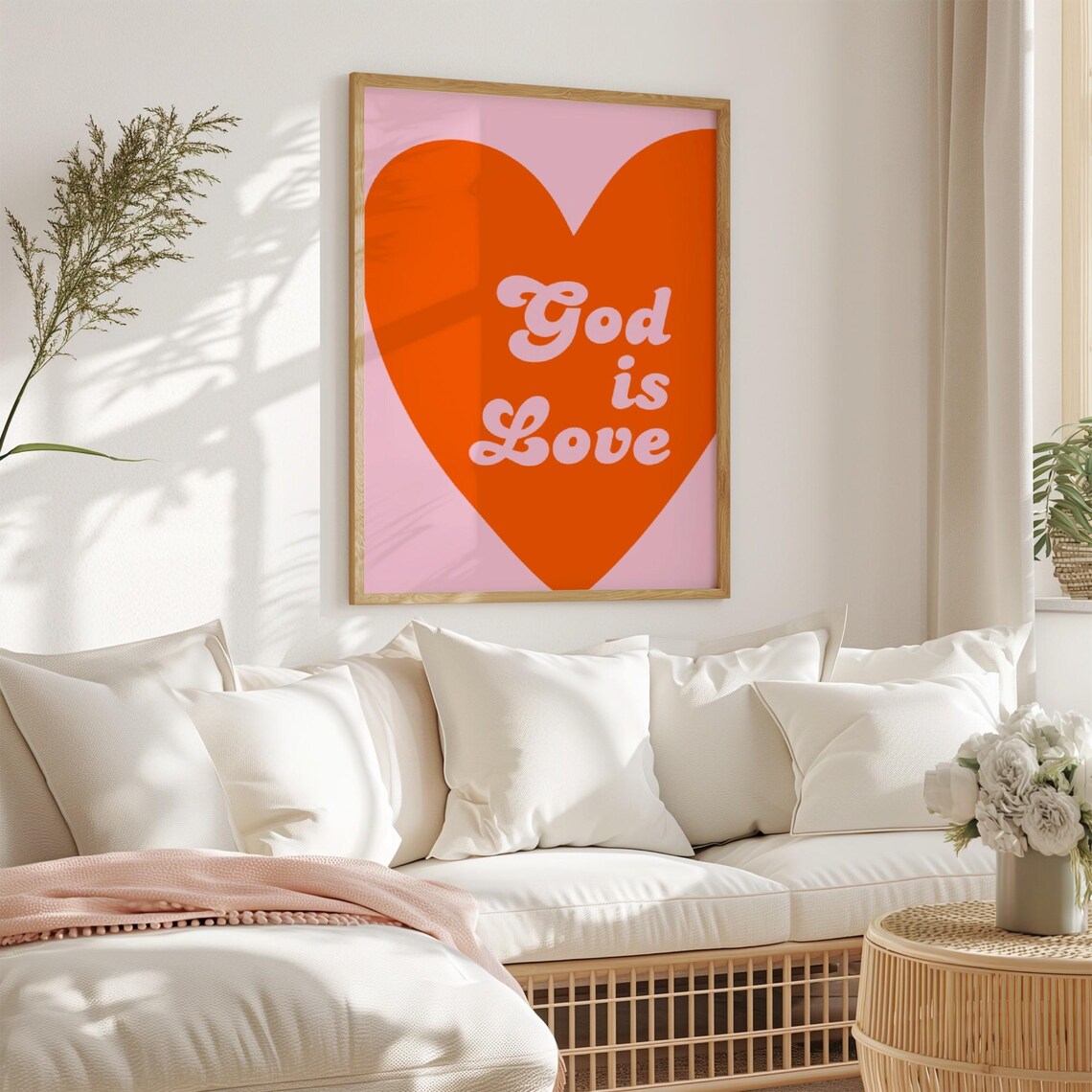 God Is Love Big Red Heart Retro Cream Script Faith Poster Cute Wall Decor - Image 3