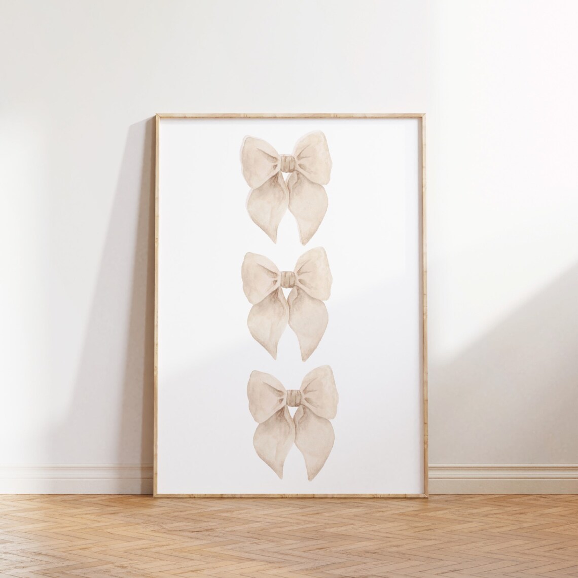 Beige Watercolor Bow Trio Preppy Coquette Ribbon Elegant Minimal Poster - Image 3
