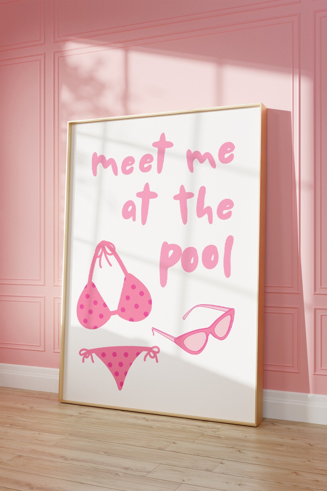 Meet Me At The Pool Pink Bikini Sunglasses Summer Coastal Poster - Image 3