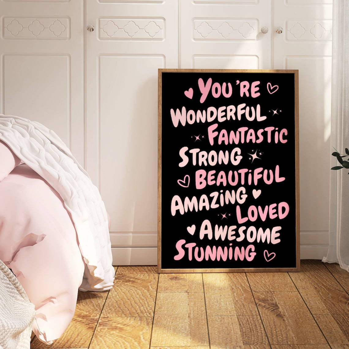 You Are Wonderful Affirmation Words Black Pink Funky Quote Poster - Image 4