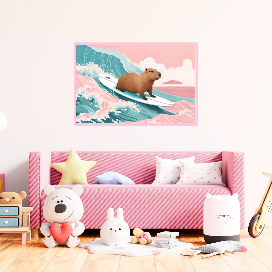 Capybara Print Capybara Surf Poster Pink Beachy Decor Capybara Lover Gift Animal Wall Art Boho Illustration - Image 4