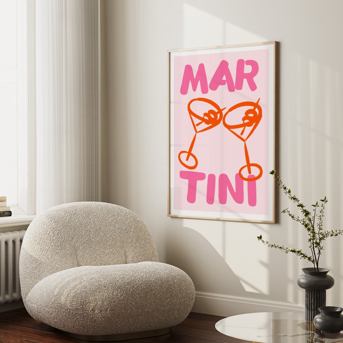 Martini Pink Retro Cocktail Bar Cart Fun Typography Art Poster - Image 5