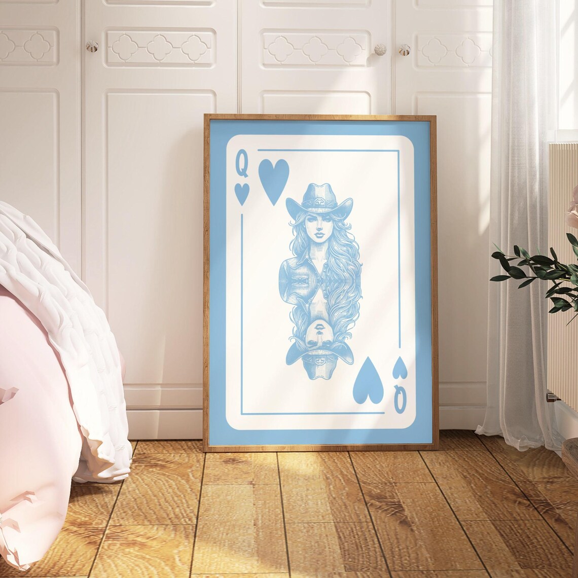 Cowgirl Queen Of Hearts Playing Card Blue Western Style Poster - Image 5