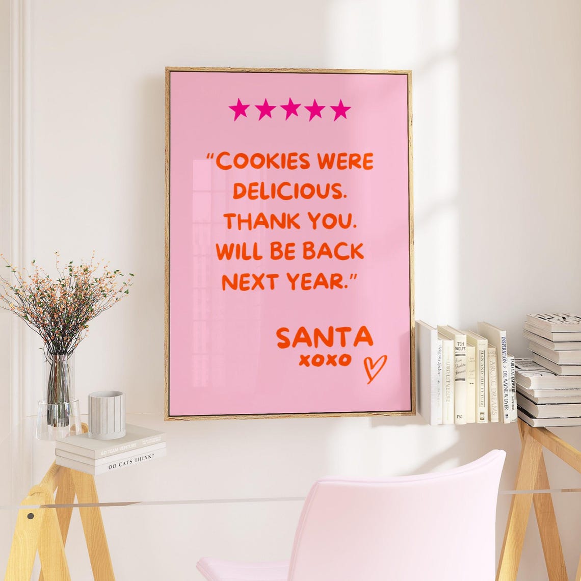 Cookies Were Delicious Santa Five Star Review Pink Christmas Poster - Image 2