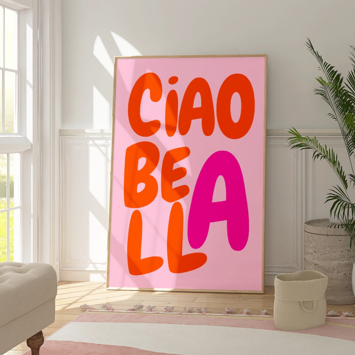 Ciao Bella Orange Pink Bubble Letter Italian Phrase Art Poster - Image 2