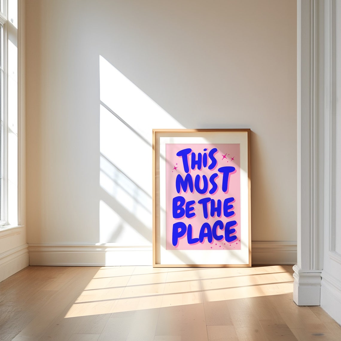 This Must Be The Place Blue Bubble Lettering Pink Home Quote Poster - Image 3