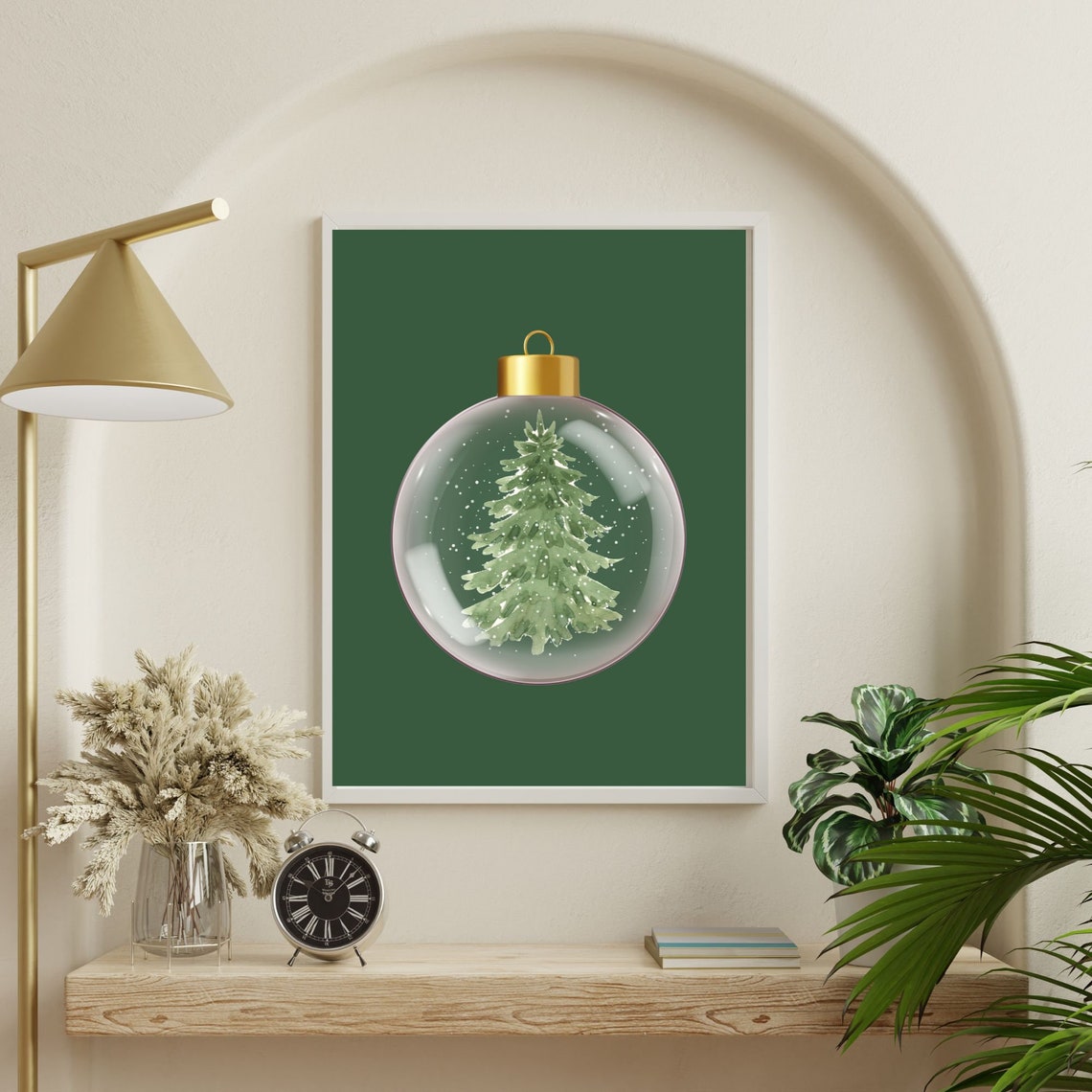 Christmas Bauble Snow Globe Pine Tree Sage Green Holiday Poster - Image 3