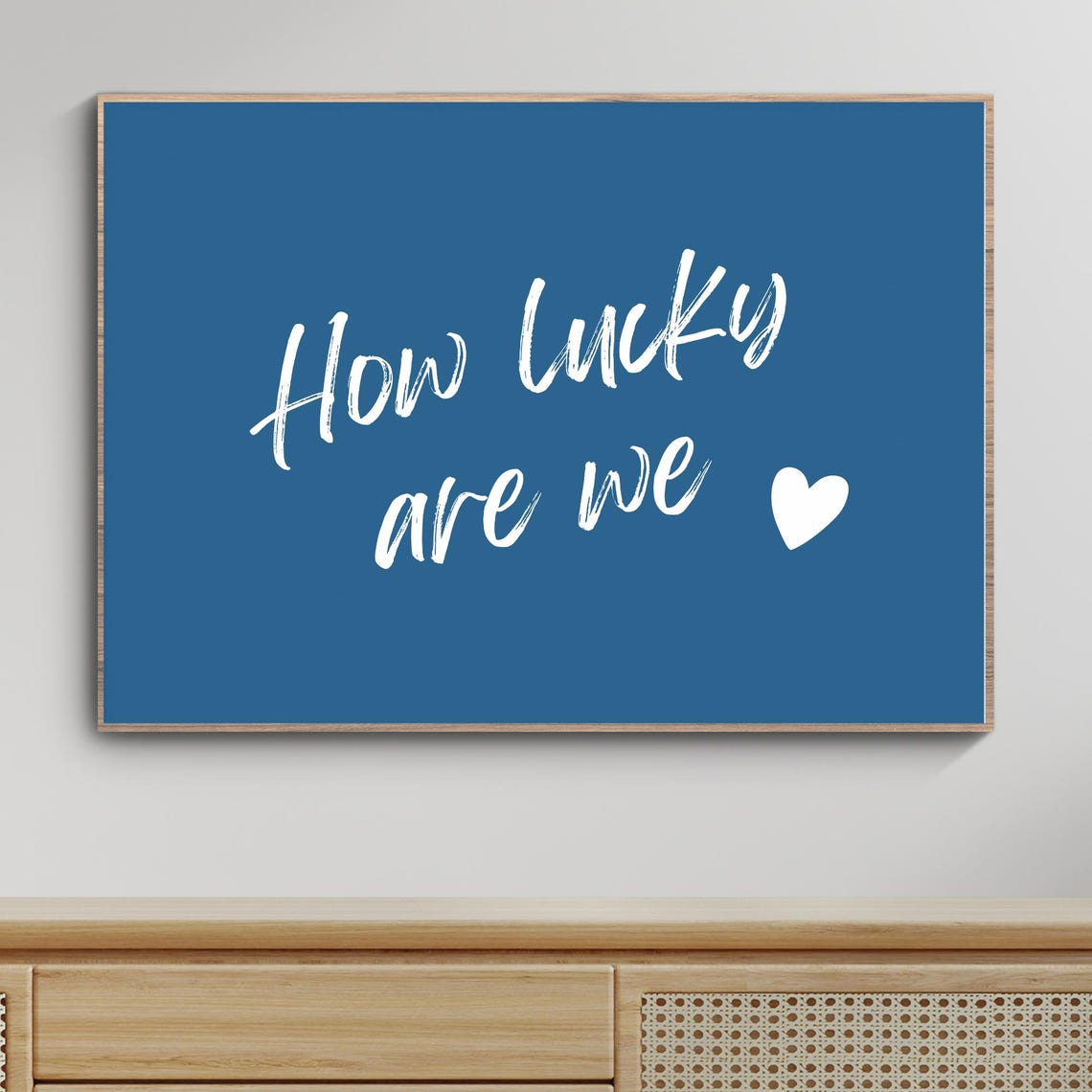How Lucky Are We White Script Navy Blue Heart Romantic Poster - Image 3