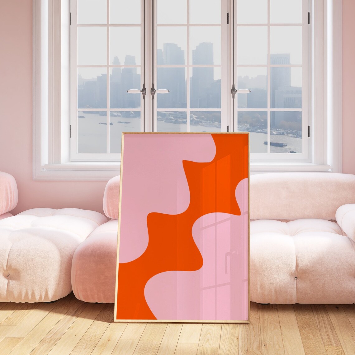 Pink Orange Abstract Print, Preppy 70s Retro Art - Image 2