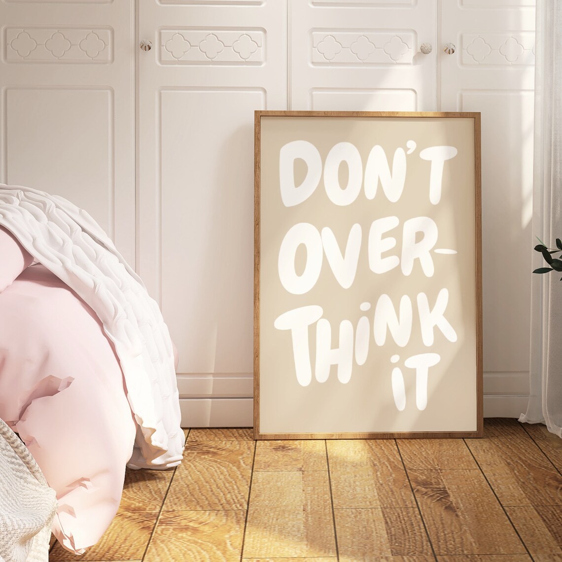 Dont Overthink It Quote Print, Beige Preppy Typography - Image 2