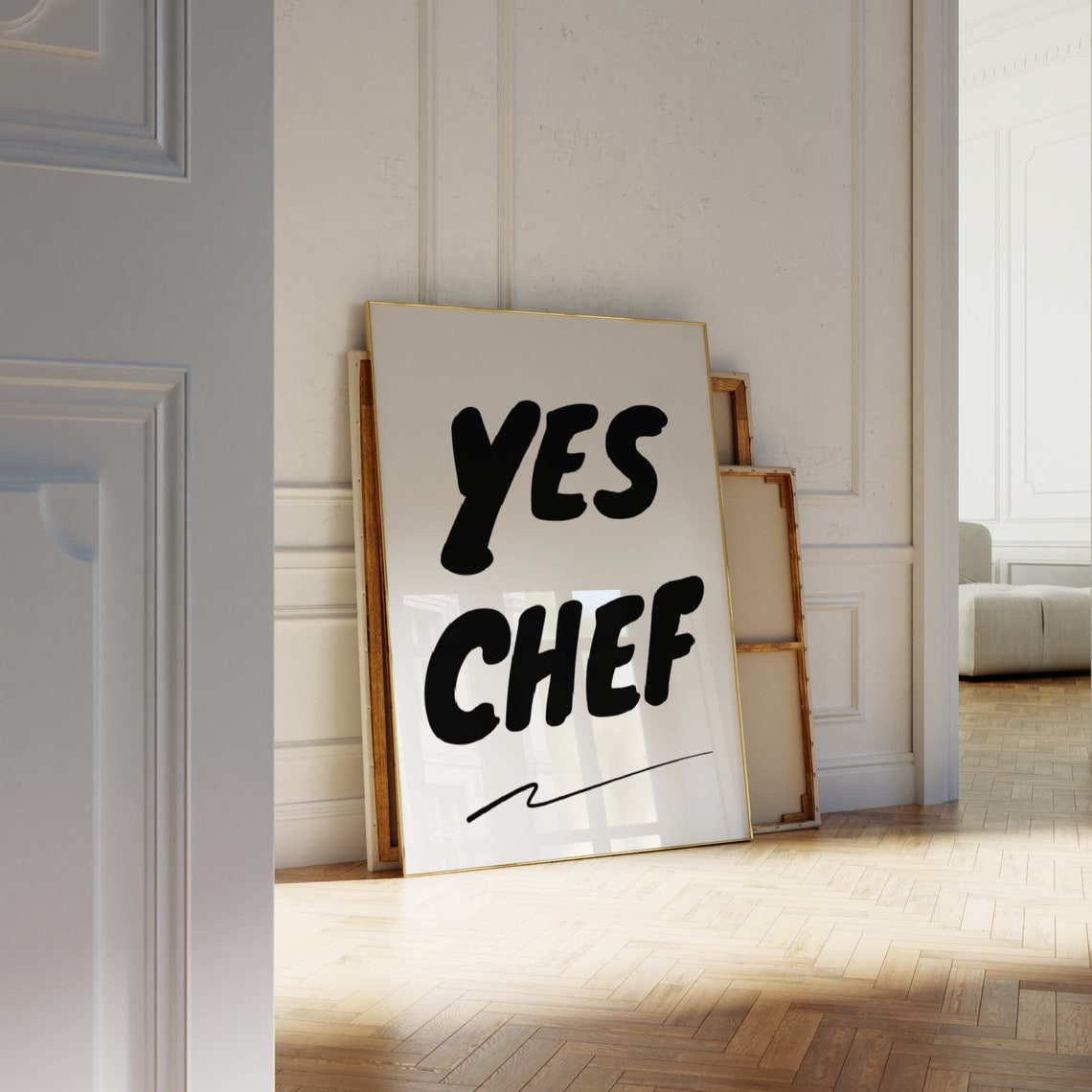 Yes Chef Black Chunky Lettering Minimalist Fun Kitchen Poster - Image 3