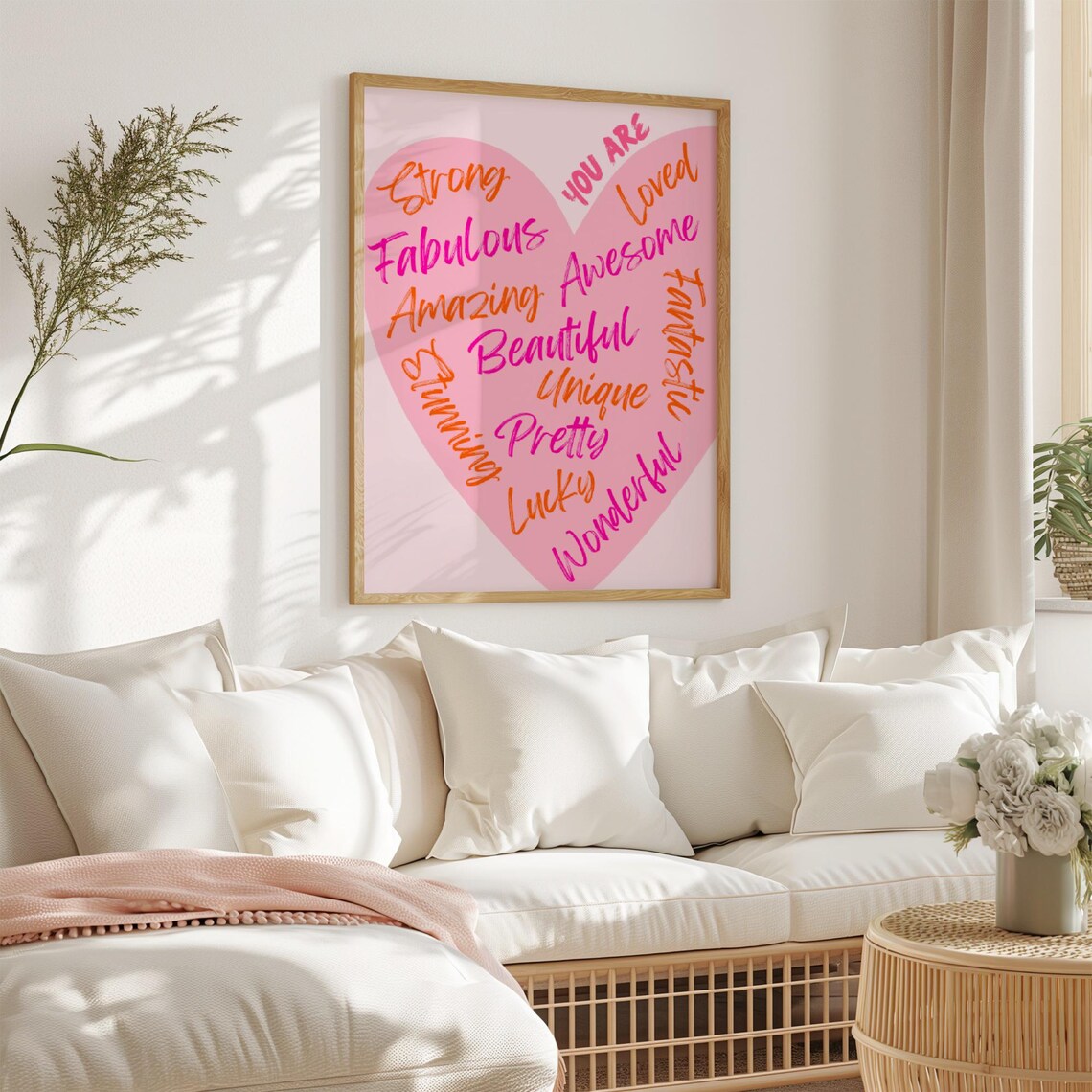 You Are Loved Heart Pink Affirmation Word Art Uplifting Wall Poster - Image 3