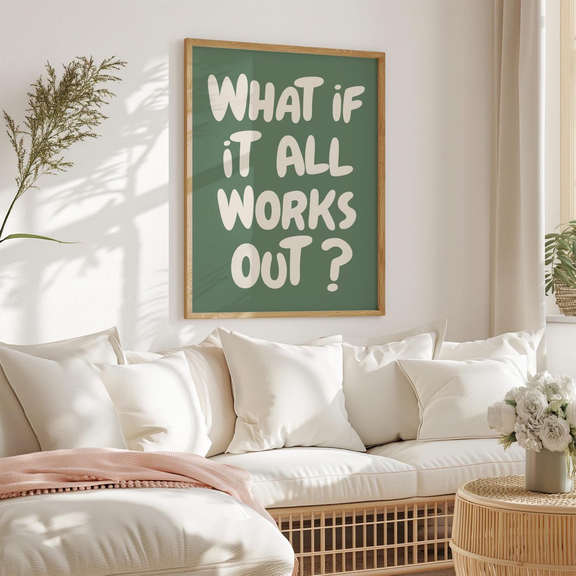 What If It All Works Out Dark Green Uplifting Quote Typography Poster - Image 3