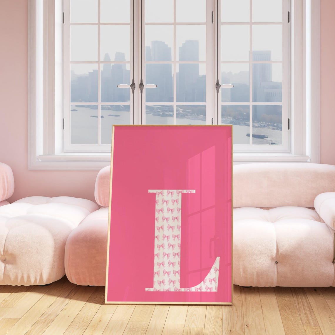 Letter L Pink Bow Preppy Monogram Initial Poster for Girly Room Decor