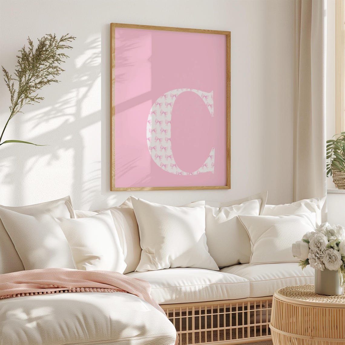 Letter C Pink Bow Pattern Initial Typography Nursery Girls Poster - Image 3