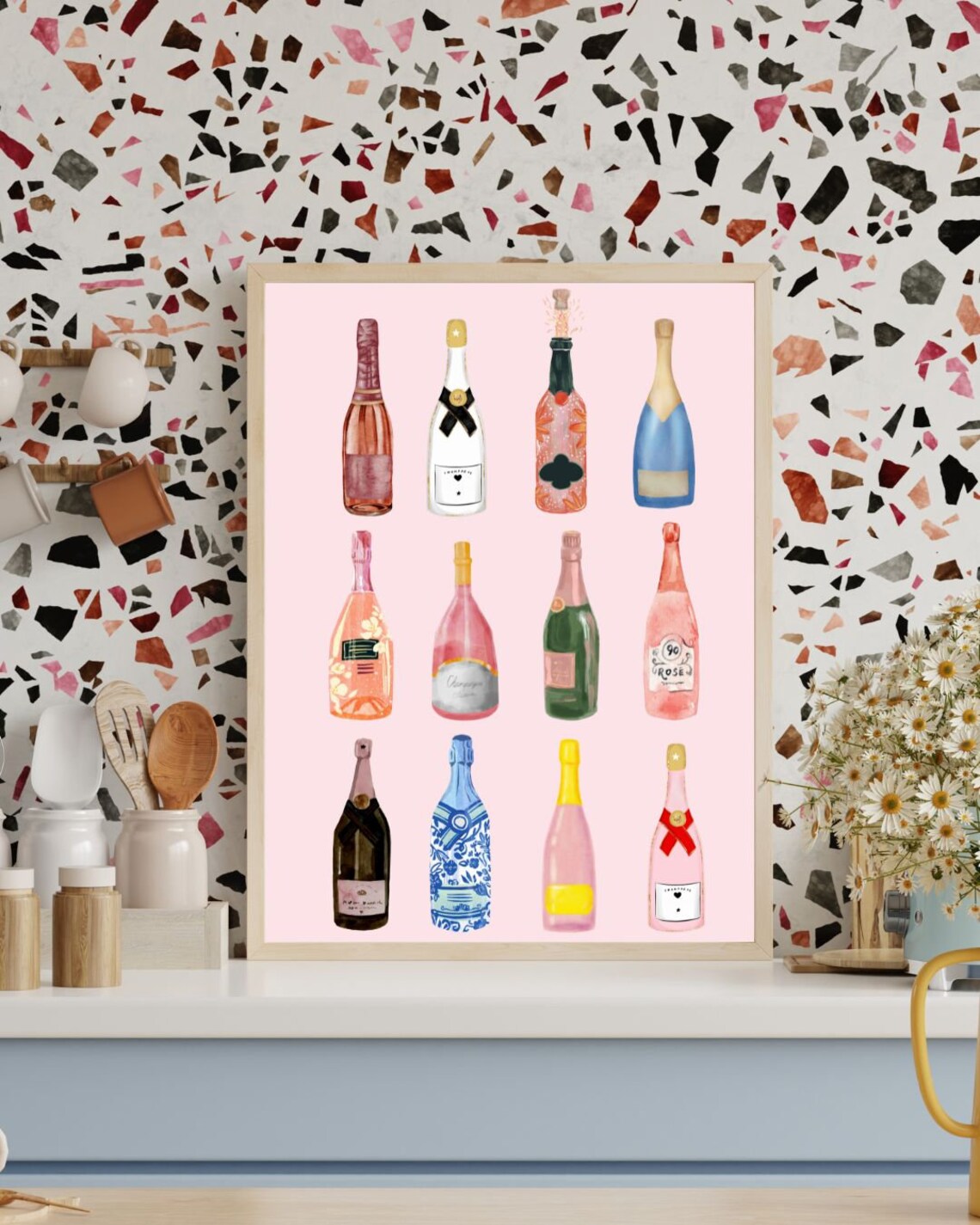 Champagne Bar Cart Decor, Trendy Poster Print - Image 3