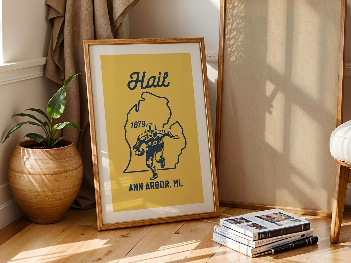Retro Football Print, Michigan College Sports Poster - Image 4