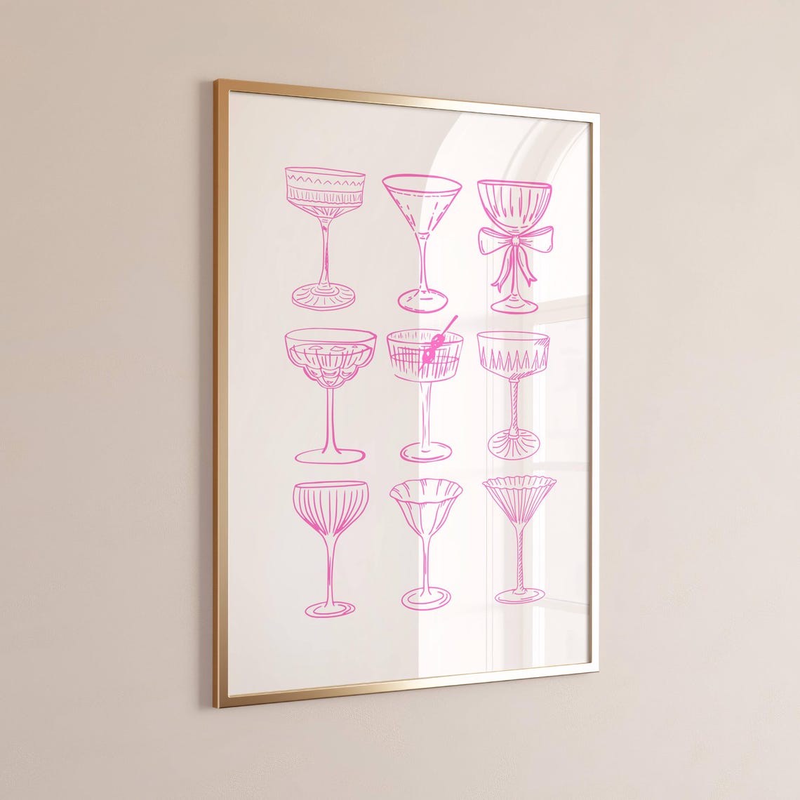 Pink Cocktail Art Print Retro Bar Wall Decor Midcentury Modern Drink Illustration Kitchen Or Home Artwork