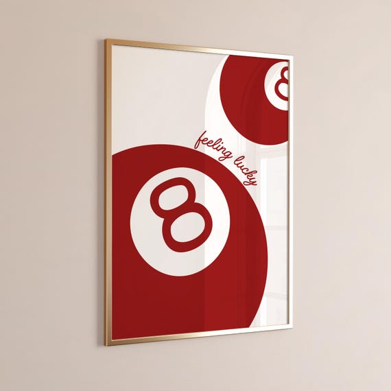 Red Feeling Lucky 8 Ball Print Trendy Coquette Wall Art Bold Poster For Dorm Or Bedroom Decor