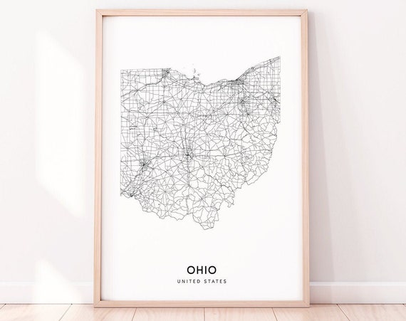 Ohio Map Print, Modern State Road Poster