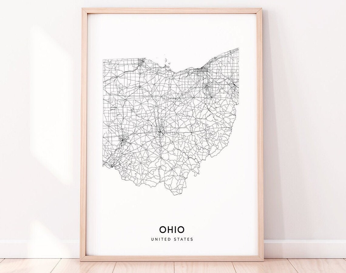 Ohio Map Print, Modern State Road Poster