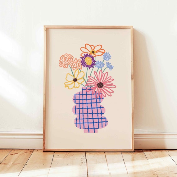 Flower Vase Retro Pastel Floral Art Print