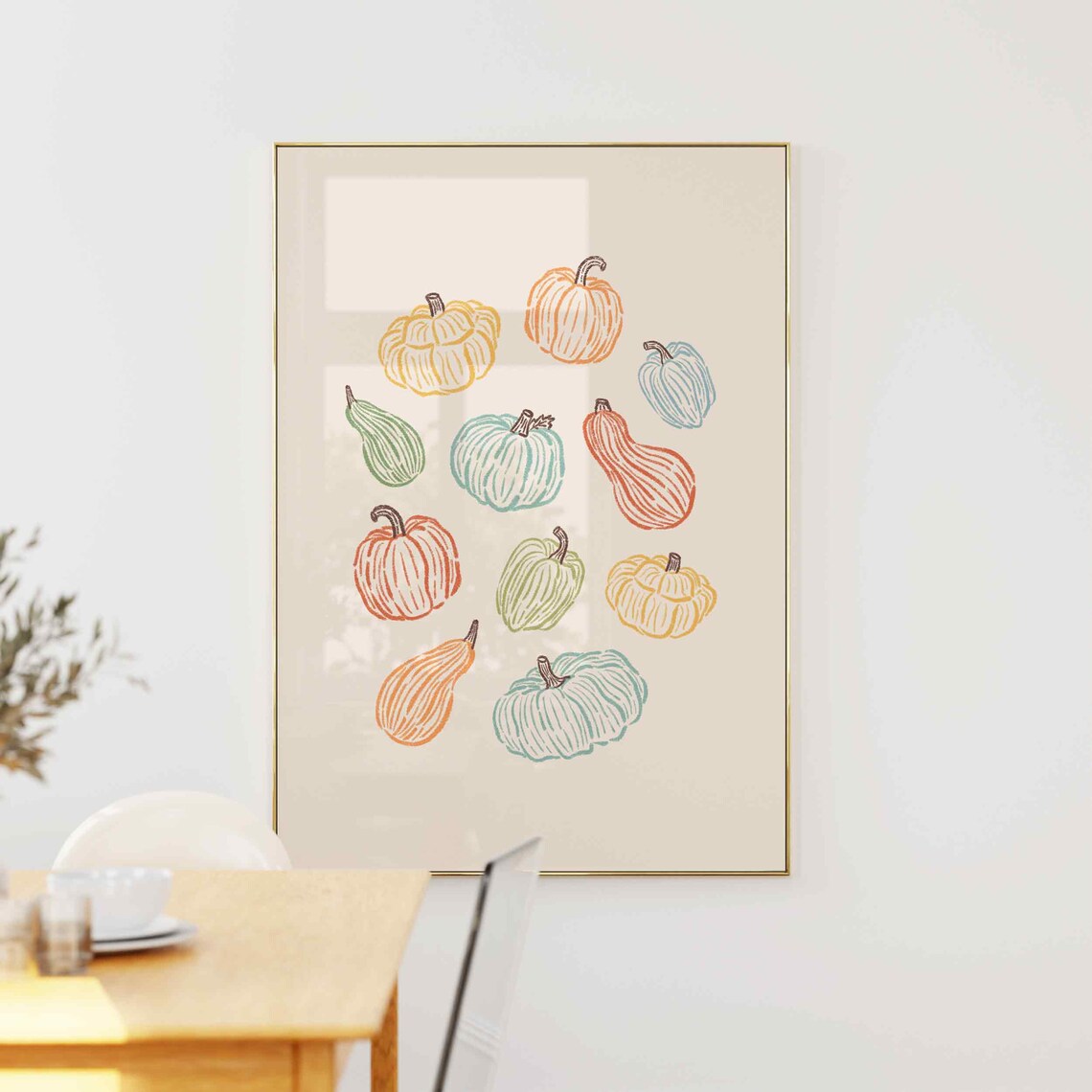 Colorful Pumpkin Print Modern Fall Wall Art Beige Fall Decor Abstract Autumn Poster Cute Halloween Decor - Image 5
