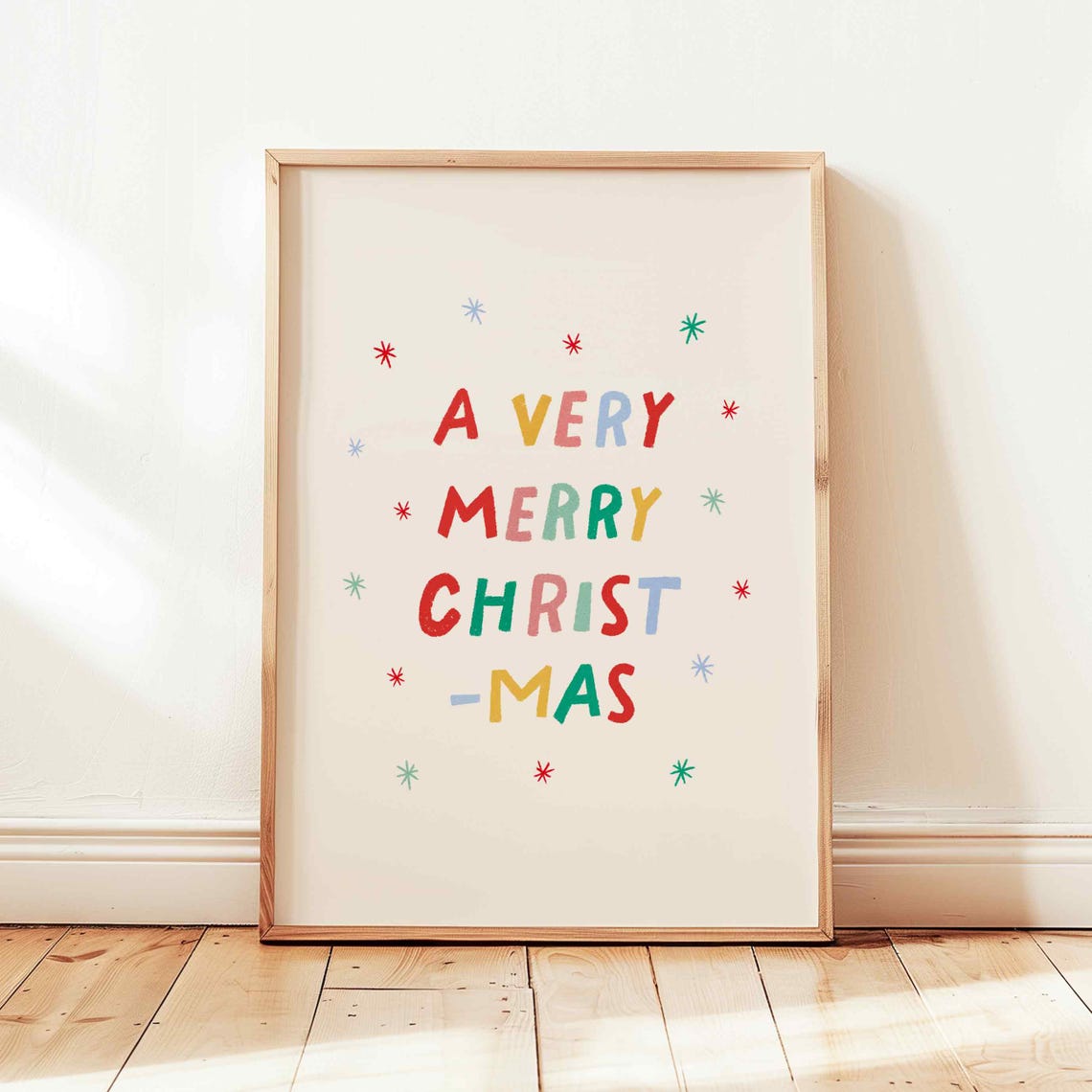 A Very Merry Christmas Colorful Hand Lettered Holiday Quote Poster