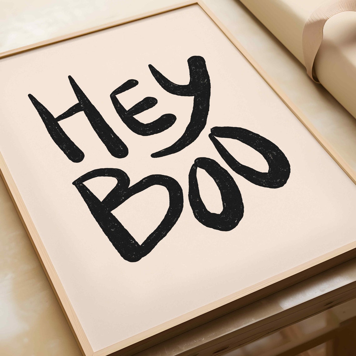 Hey Boo Black Hand Drawn Halloween Quote on Blush Wall Poster - Image 5