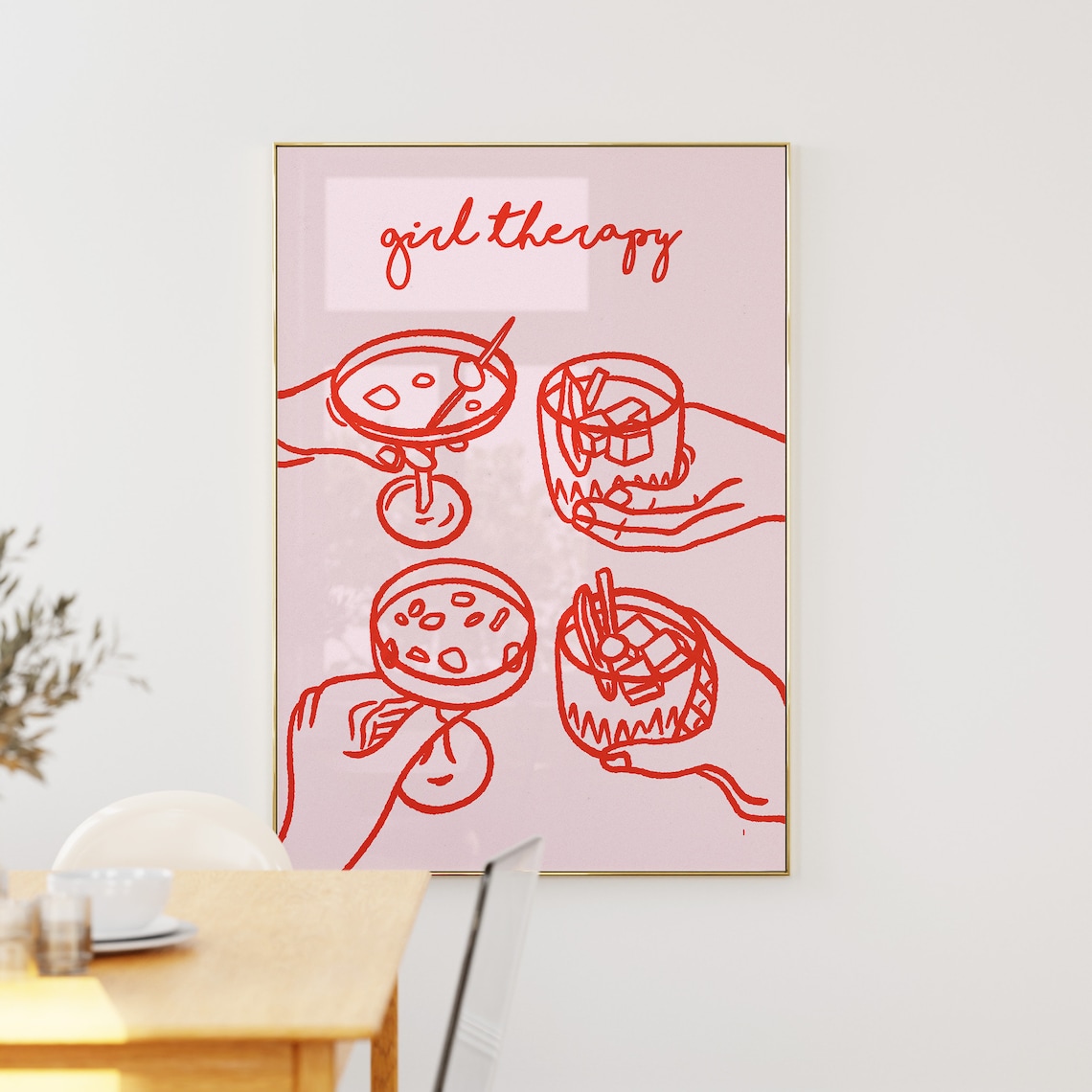 Girl Therapy Retro Girls Night Drinks Art Print
