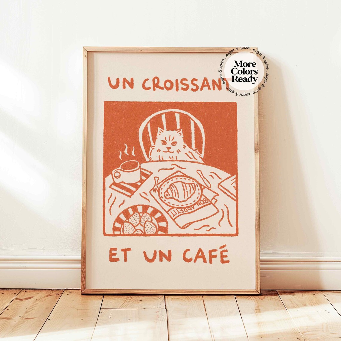 French Cafe Cat Print, Retro Kitchen Poster