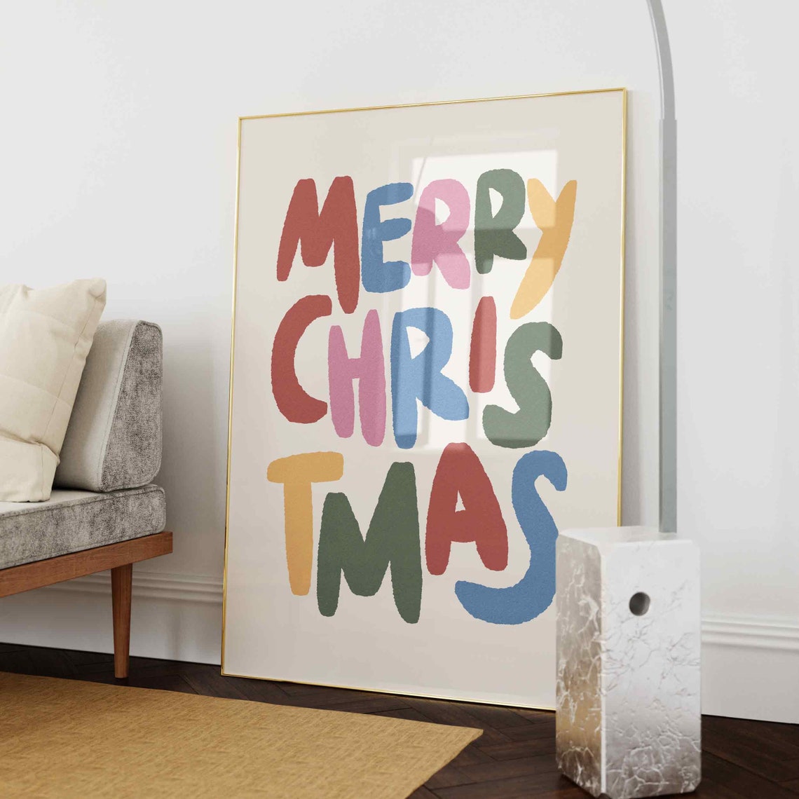 Merry Christmas Colorful Hand Lettered Festive Holiday Wall Art - Image 3