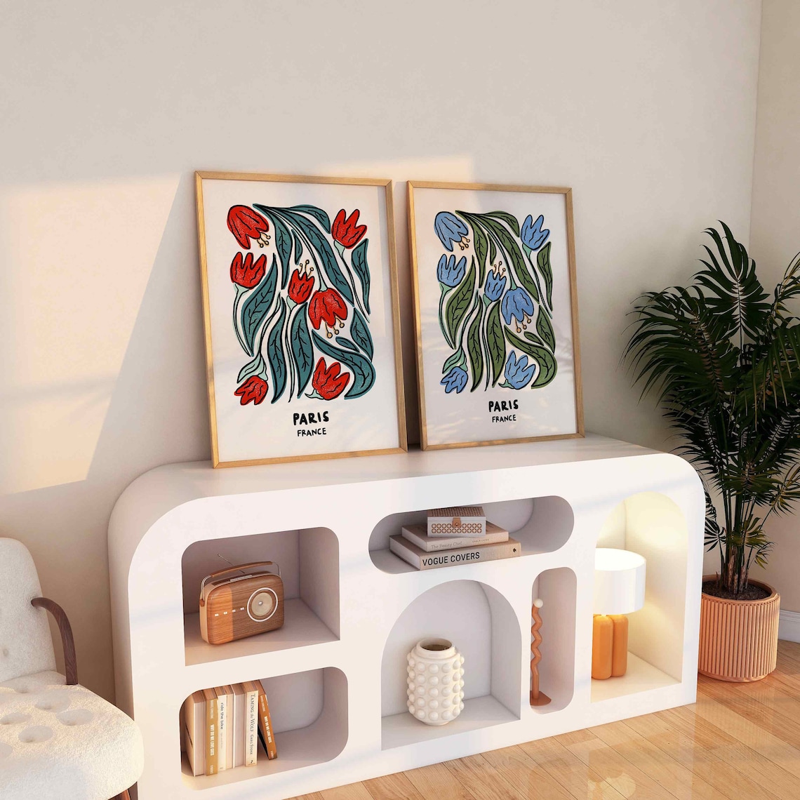 Paris France Flower Market Red Blooms Teal Leaves Travel Poster - Image 2