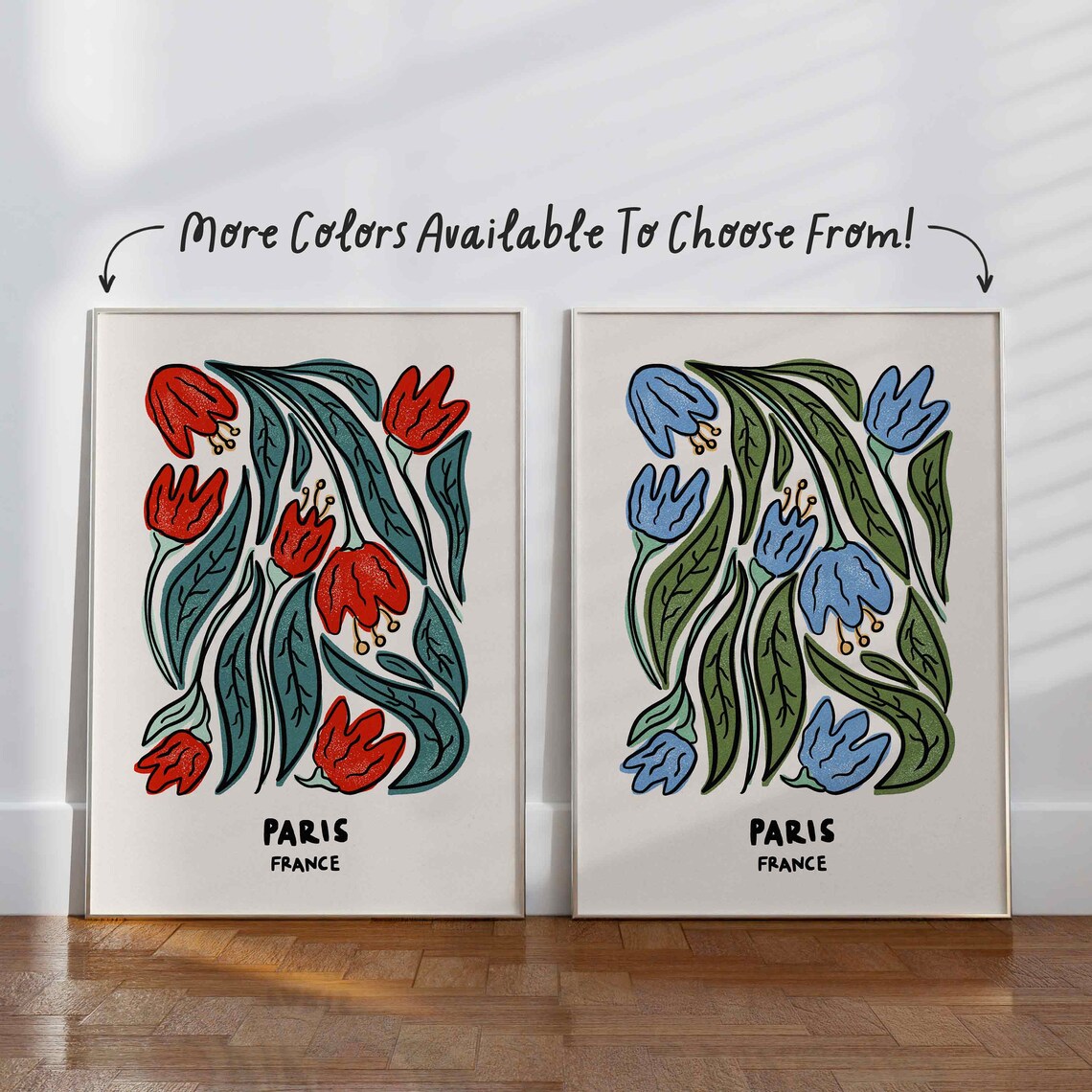 Paris France Red Flower Market Hand Drawn Floral Travel Wall Art - Image 2