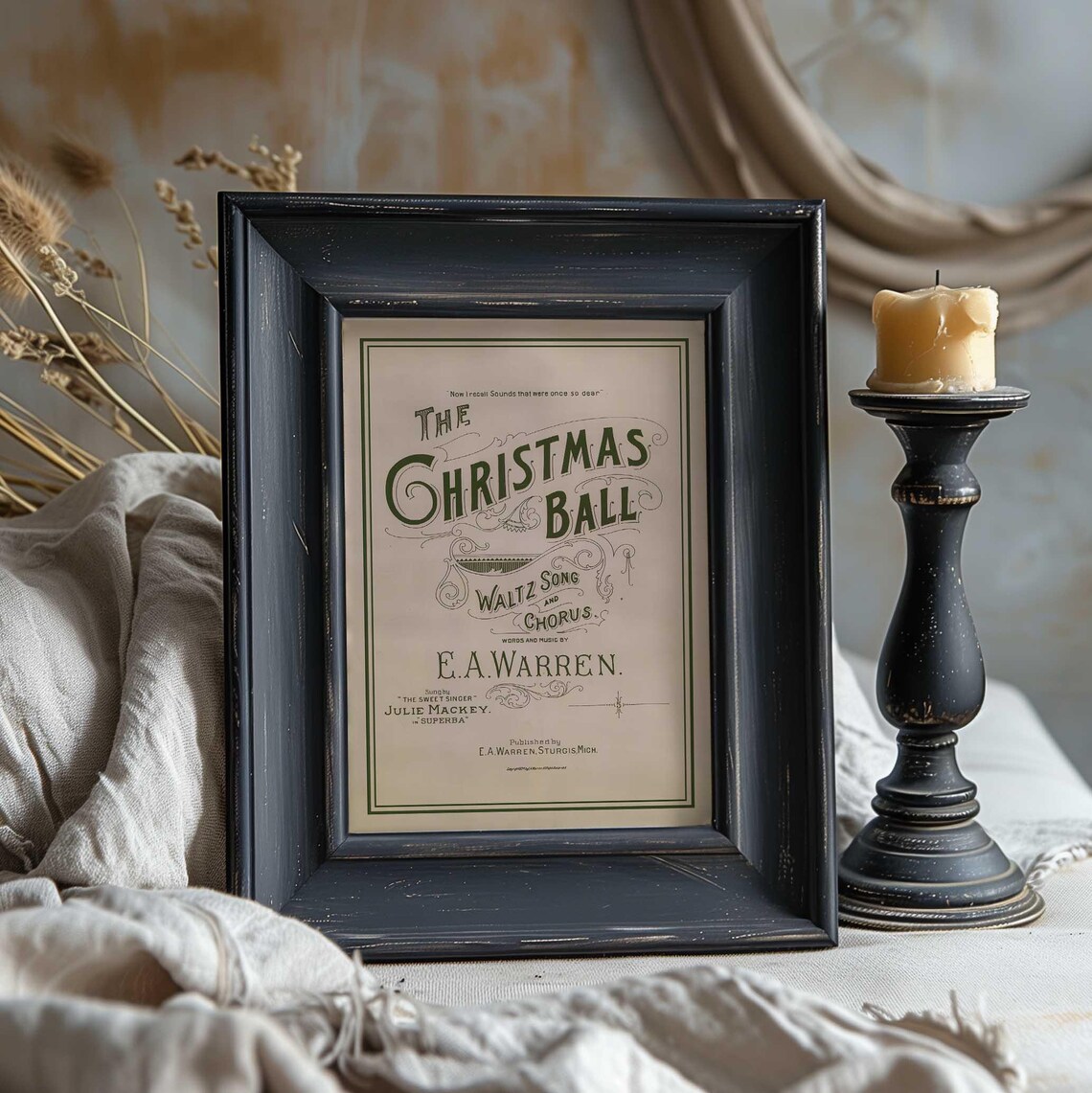 The Christmas Ball Waltz Sheet Music Cover Green Vintage Music Print - Image 3