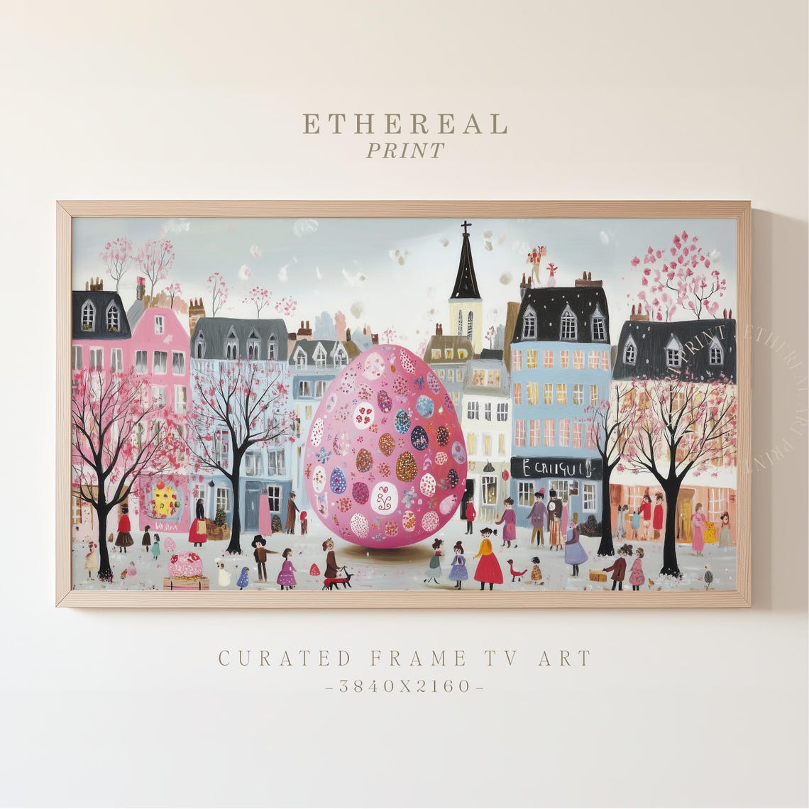 Parisian Street Giant Pink Decorated Easter Egg Spring Art Print