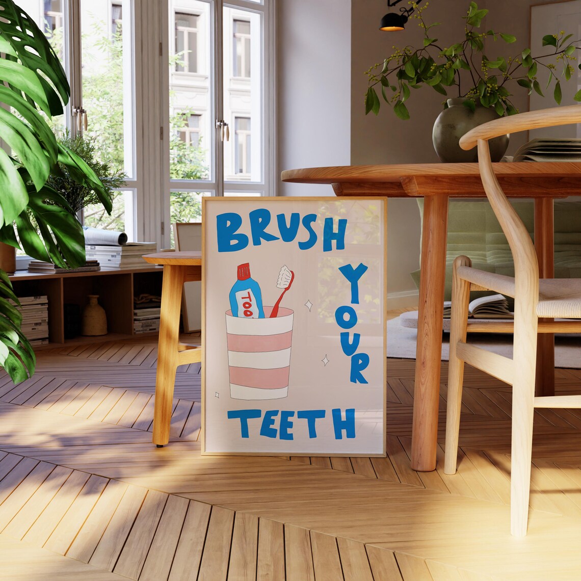 Brush Your Teeth Typography Art Print, Mid-Century - Image 2
