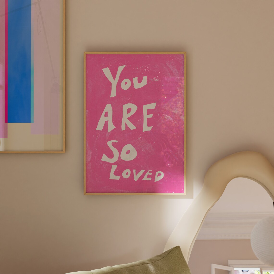 You Are So Loved Poster Retro Typography Poster Mid Century Print Positive Affirmation Quote Print Hand Drawn Print Trendy Pink Print - Image 2