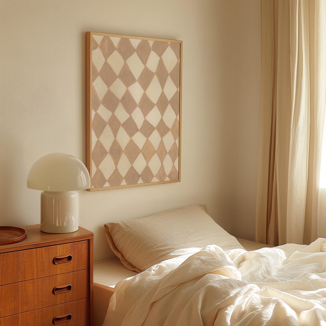 Checkered Abstract Poster, Neutral Retro Geometric - Image 2