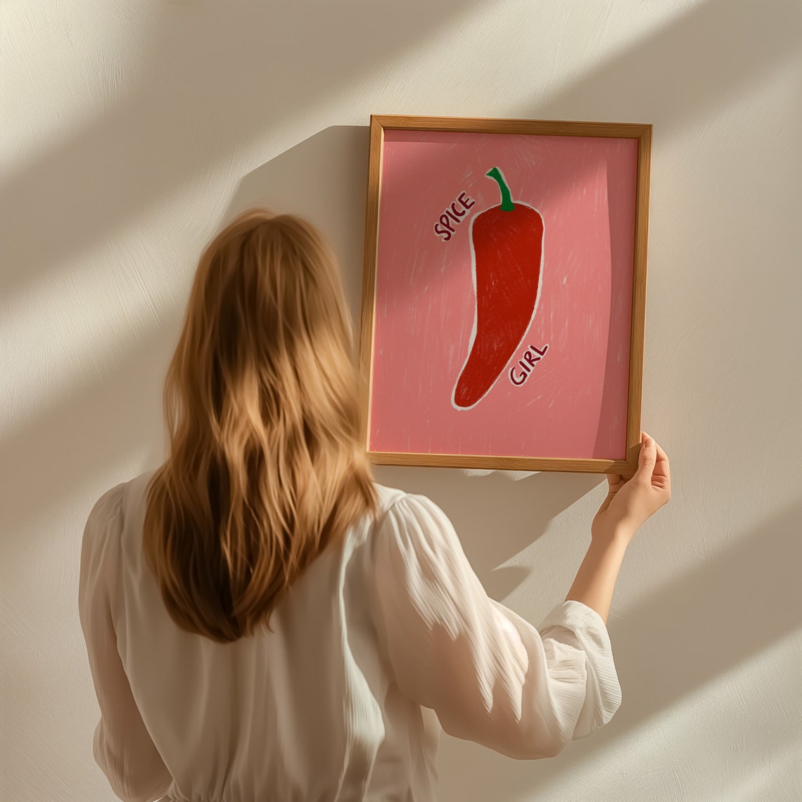 Spice Girl Giant Red Chili Pepper On Pink Kitchen Art Poster - Image 3
