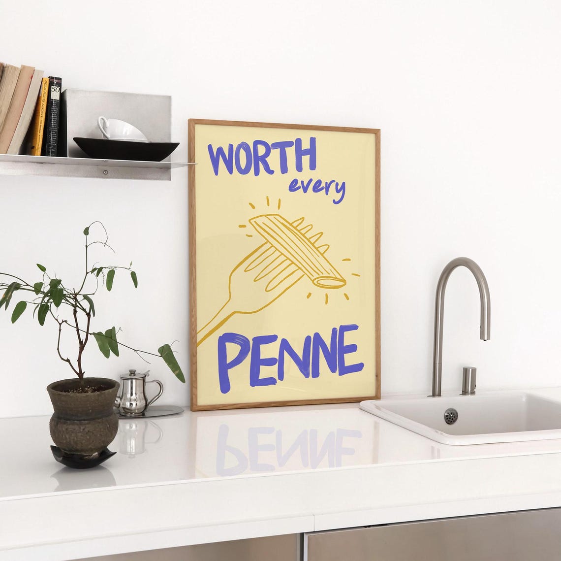 Worth Every Penne Pasta Night Funny Kitchen Typography Poster - Image 2