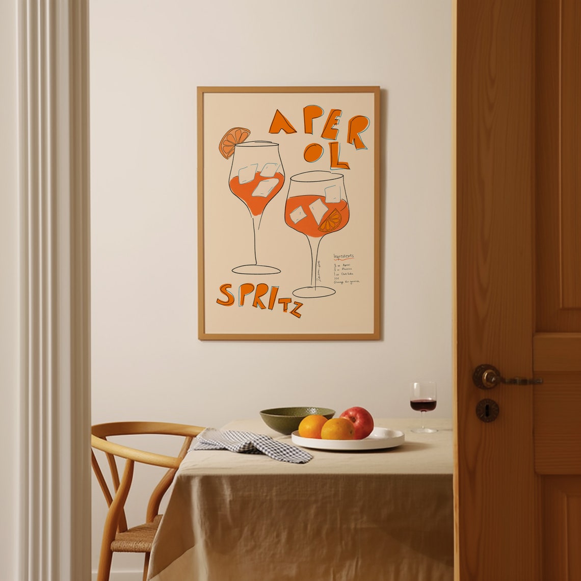 Aperol Spritz Recipe Retro Cocktail Illustration Two Glasses Poster - Image 2