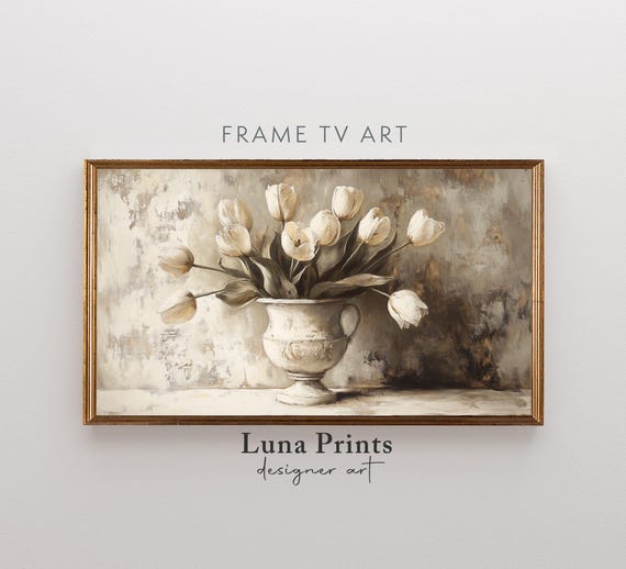 Spring Tulips, Neutral Vintage Floral Art Print